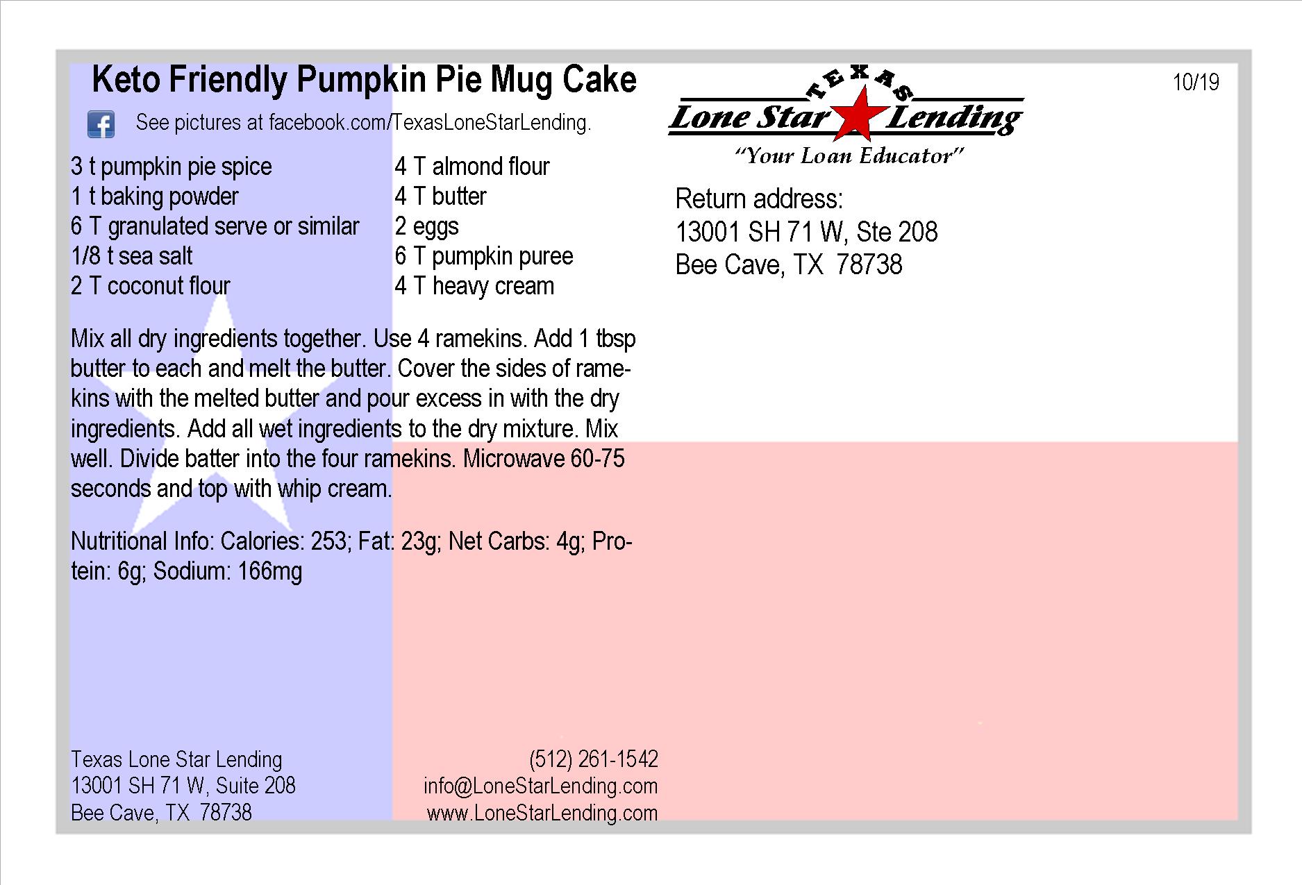 Keto Friendly Pumpkin Pie Mug Cake recipe